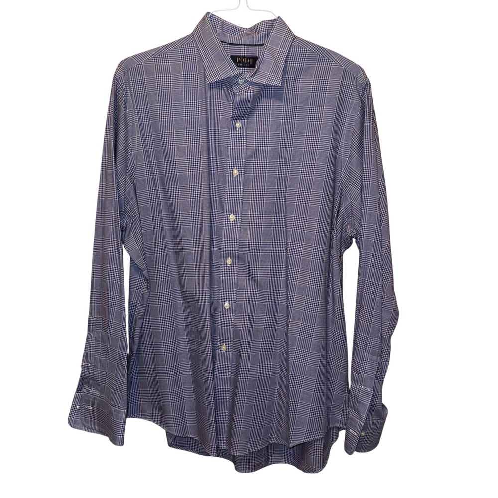 Polo Ralph Lauren Button Down Shirt XL Blue Glen Plaid Long Sleeve Spread Collar